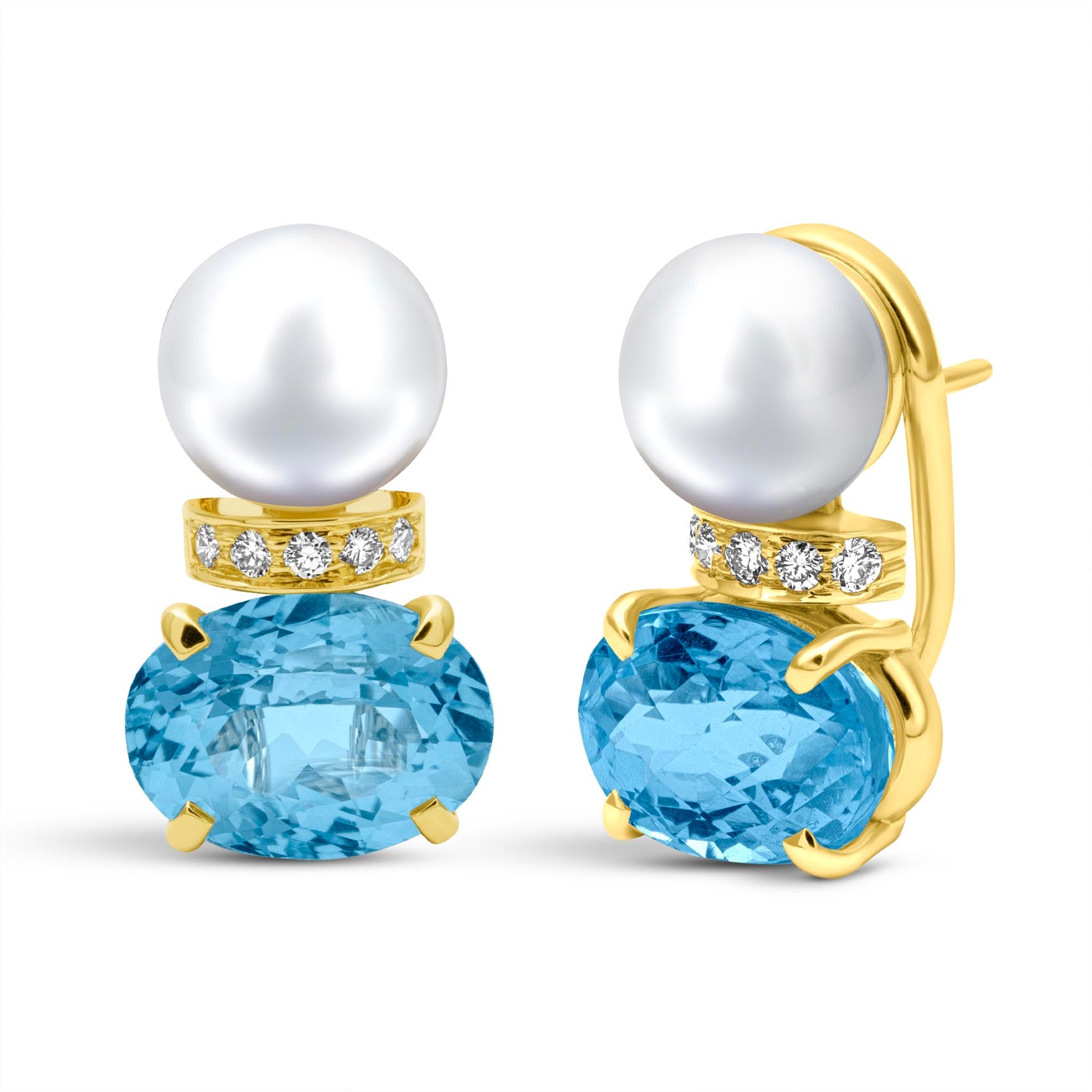 Earrings - South Sea Pearl, Blue Topaz And Diamond