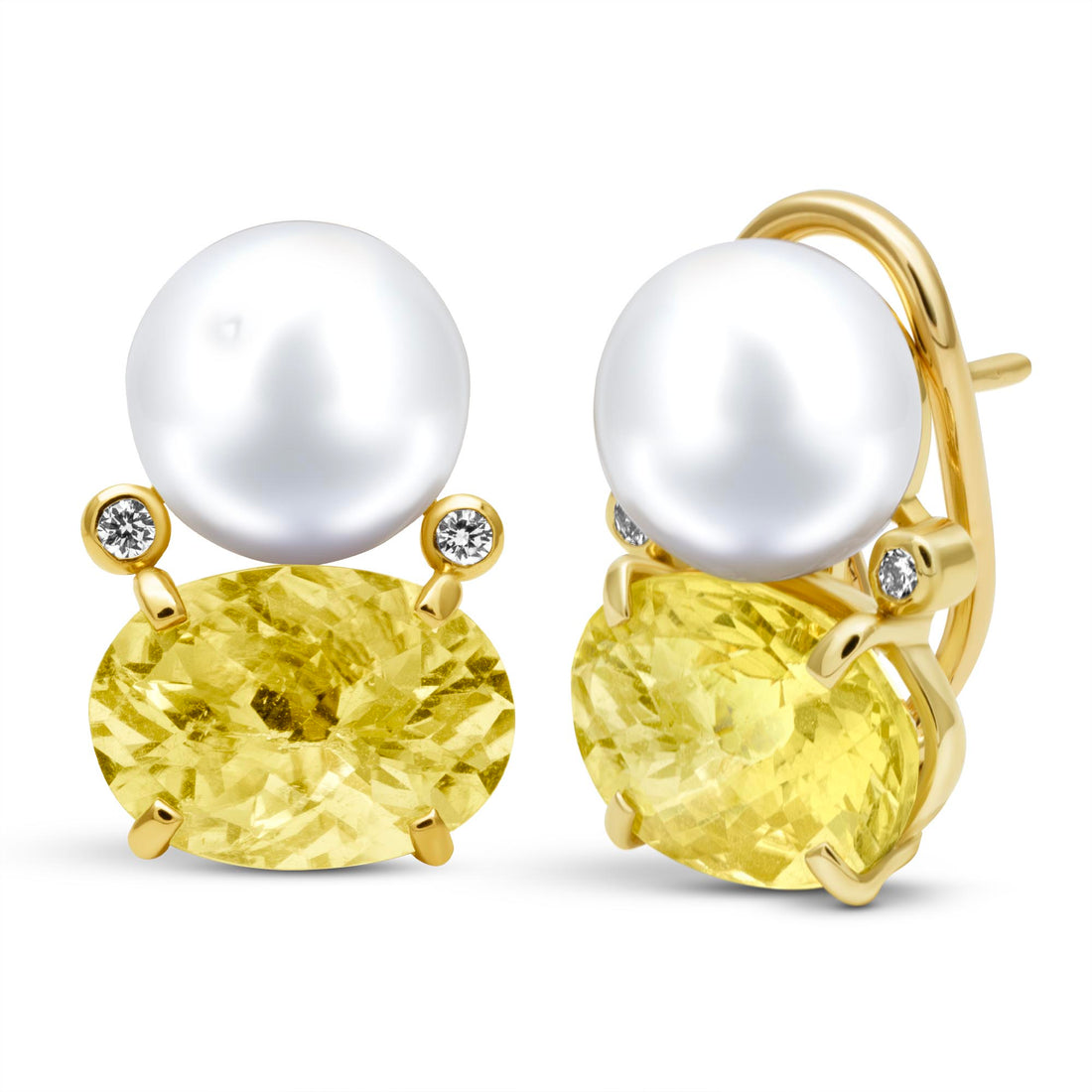 Earrings - South Sea Pearl, Lemon Quartz And Diamond