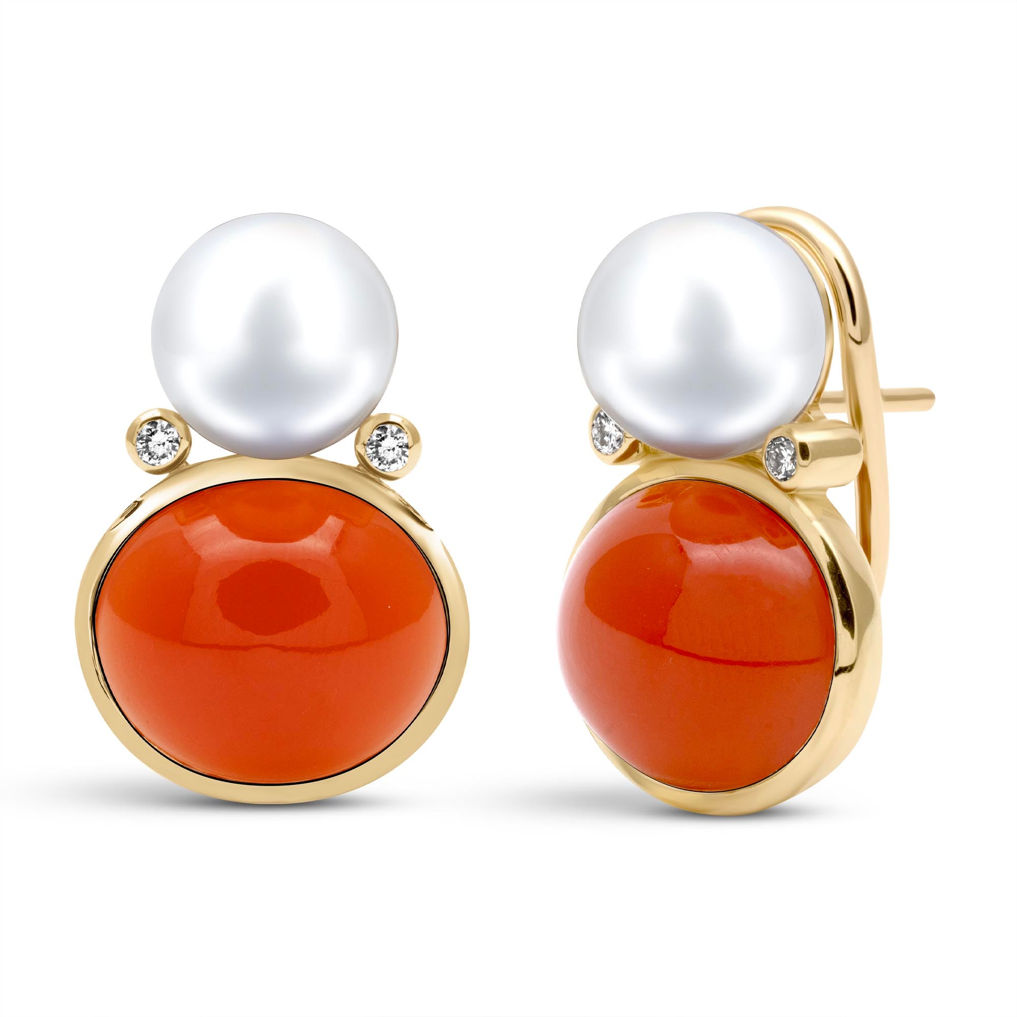 Earrings - South Sea Pearl, Cornelian And Diamond (2442D)