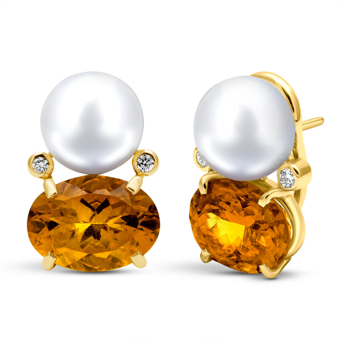 Earrings - South Sea Pearl, Citrine And Diamond