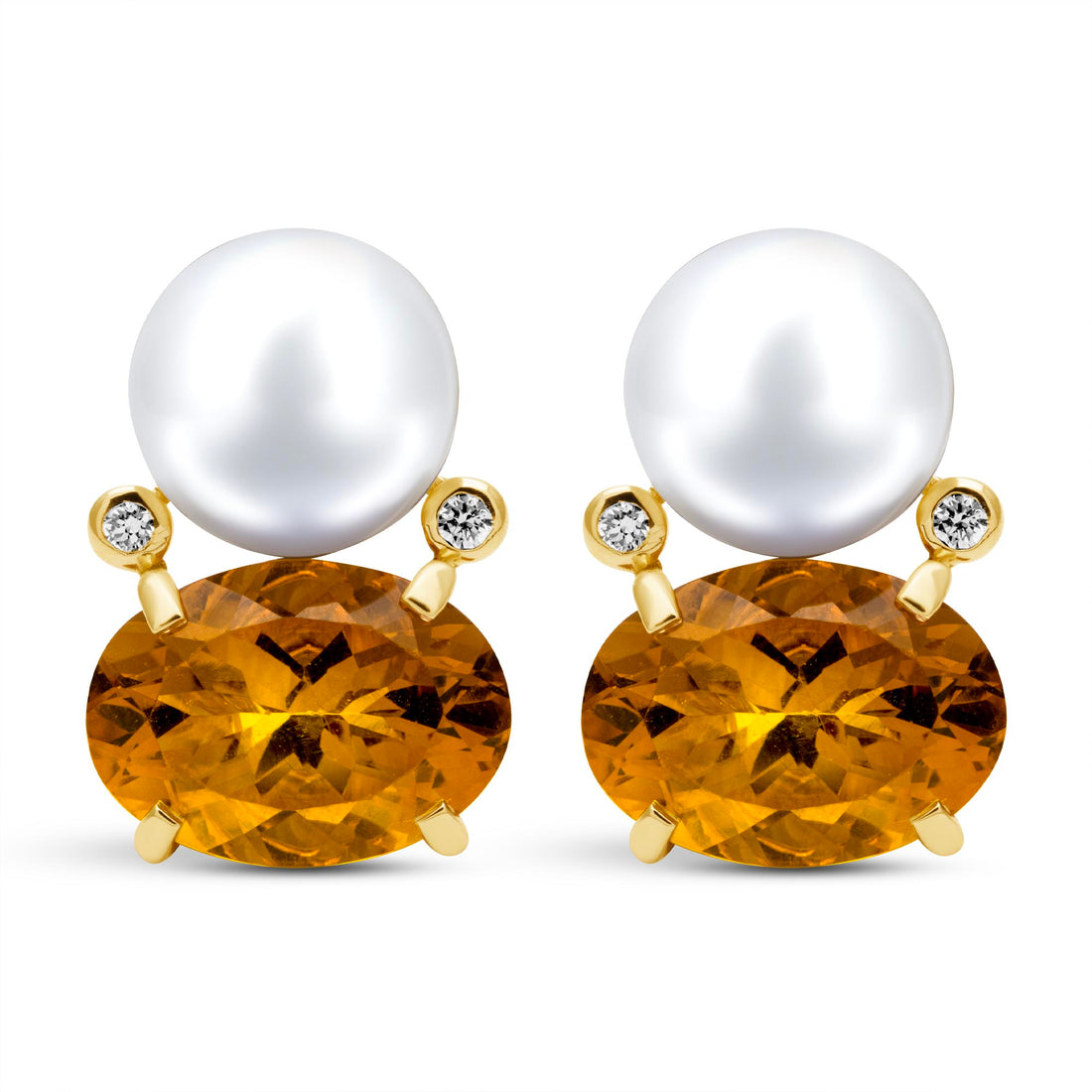 Earrings - South Sea Pearl, Citrine And Diamond