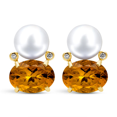 Earrings - South Sea Pearl, Citrine And Diamond