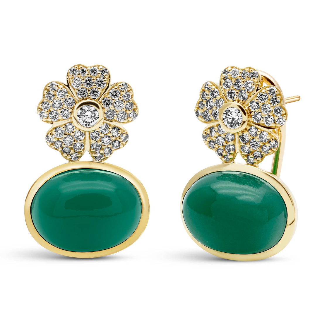 Earrings - Green Onyx And Diamond
