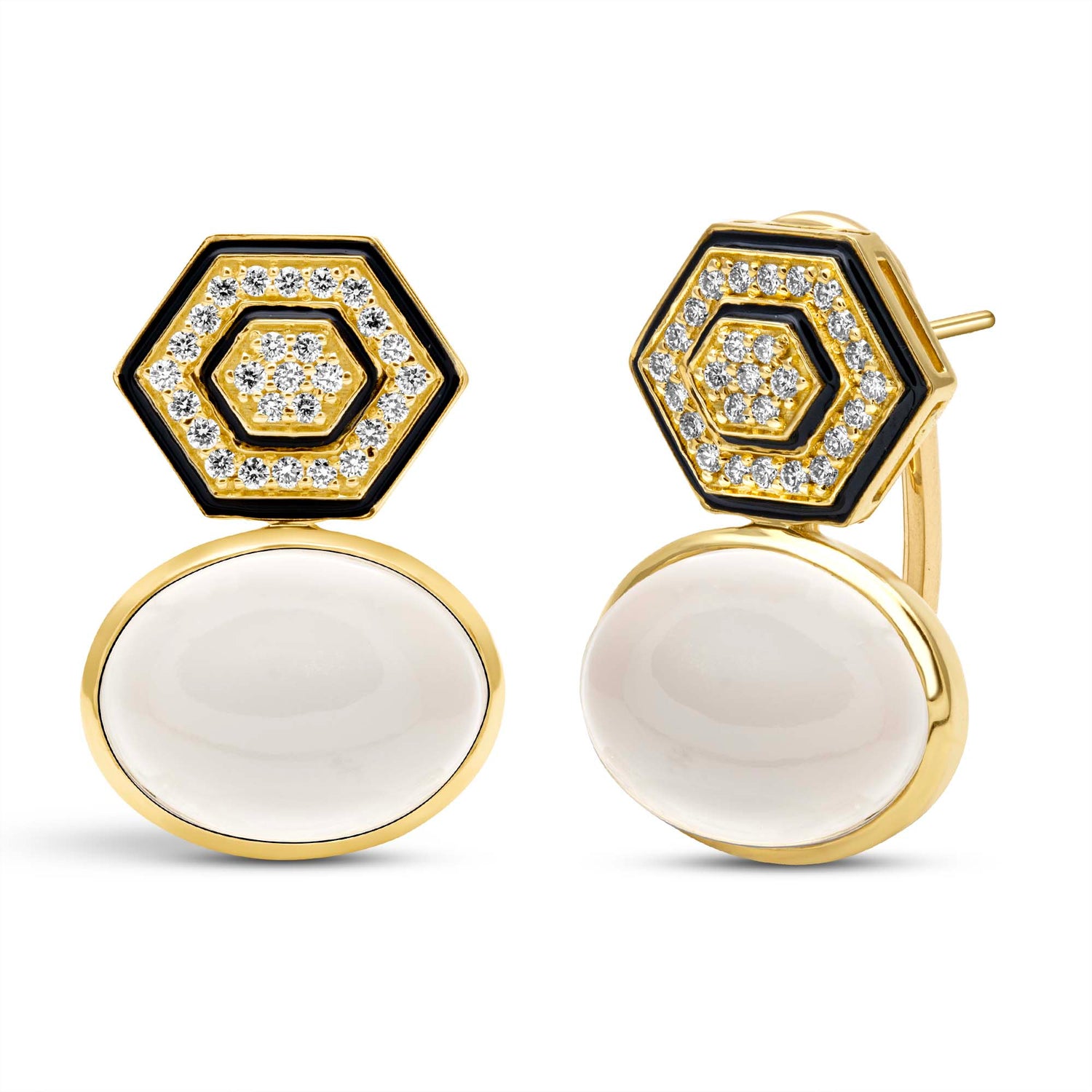Earrings - Moonstone And Diamond (Enamel) (2443A)