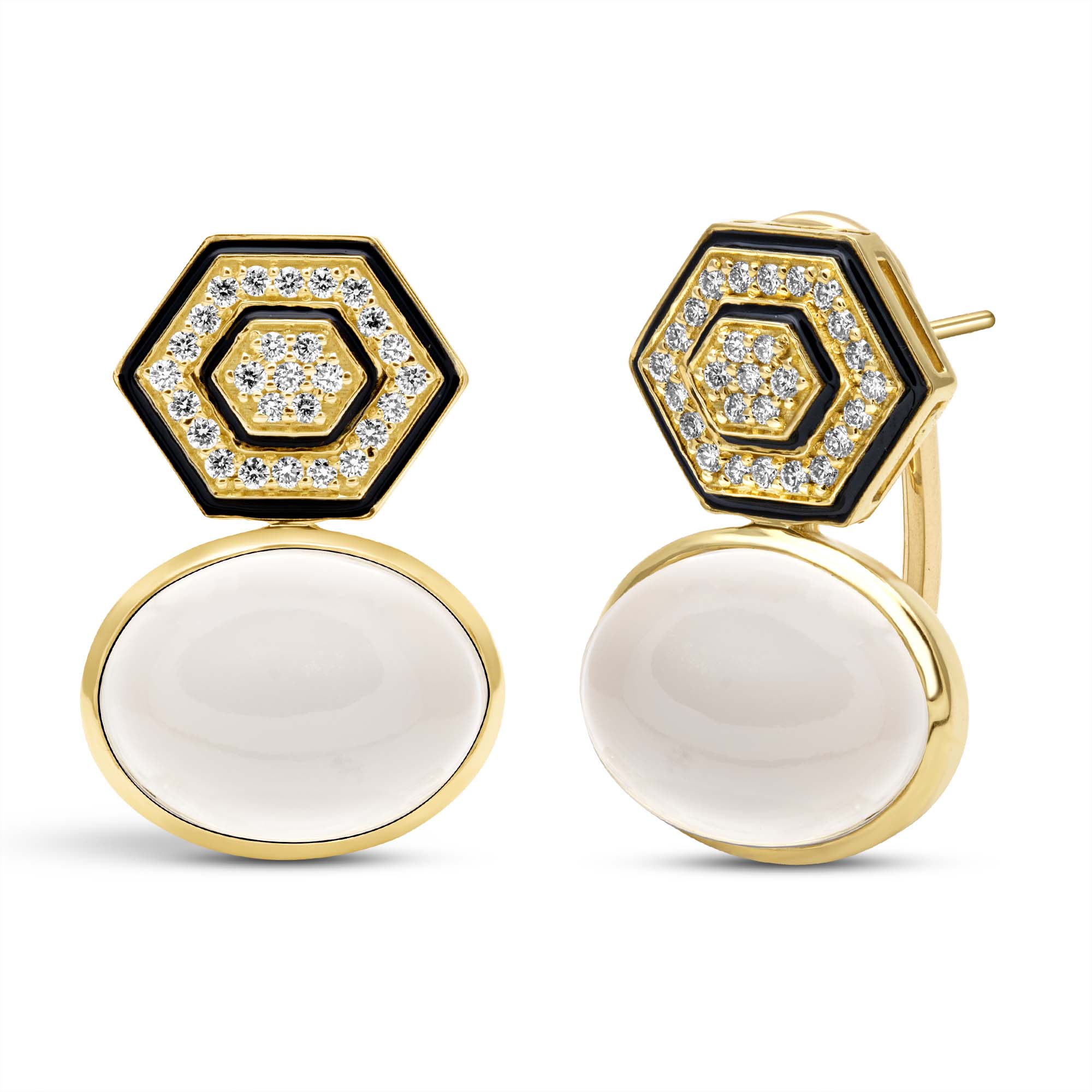 Earrings - Moonstone And Diamond (Enamel) (2443A)