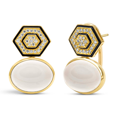 Earrings - Moonstone And Diamond (Enamel) (2443A)
