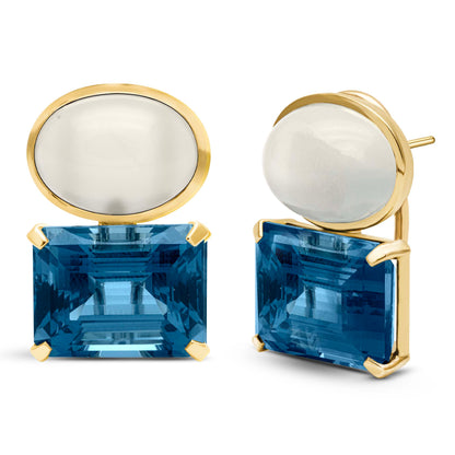 Earrings - Moonstone And Blue Topaz (2443B)