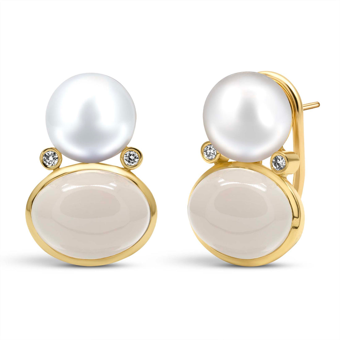 Earrings - Freshwater Pearl, Moonstone And Diamond