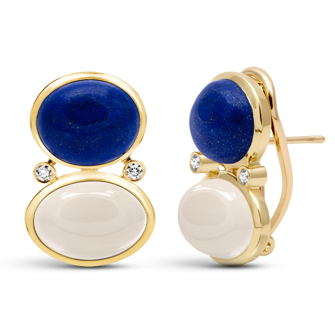 Earrings - Lapis Lazuli, Moonstone And Diamond