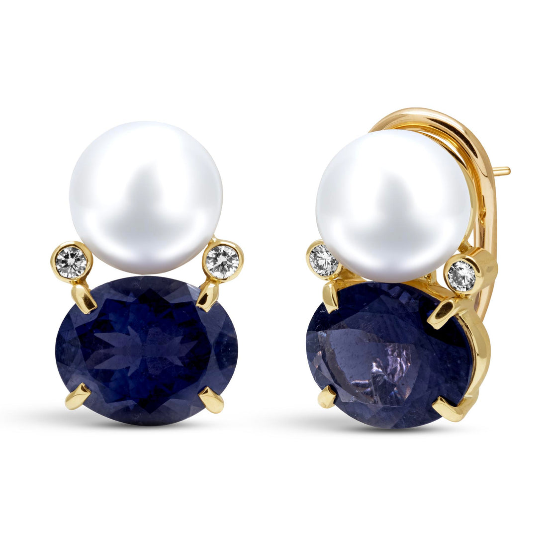 Earrings - South Sea Pearl, Iolite And Diamond