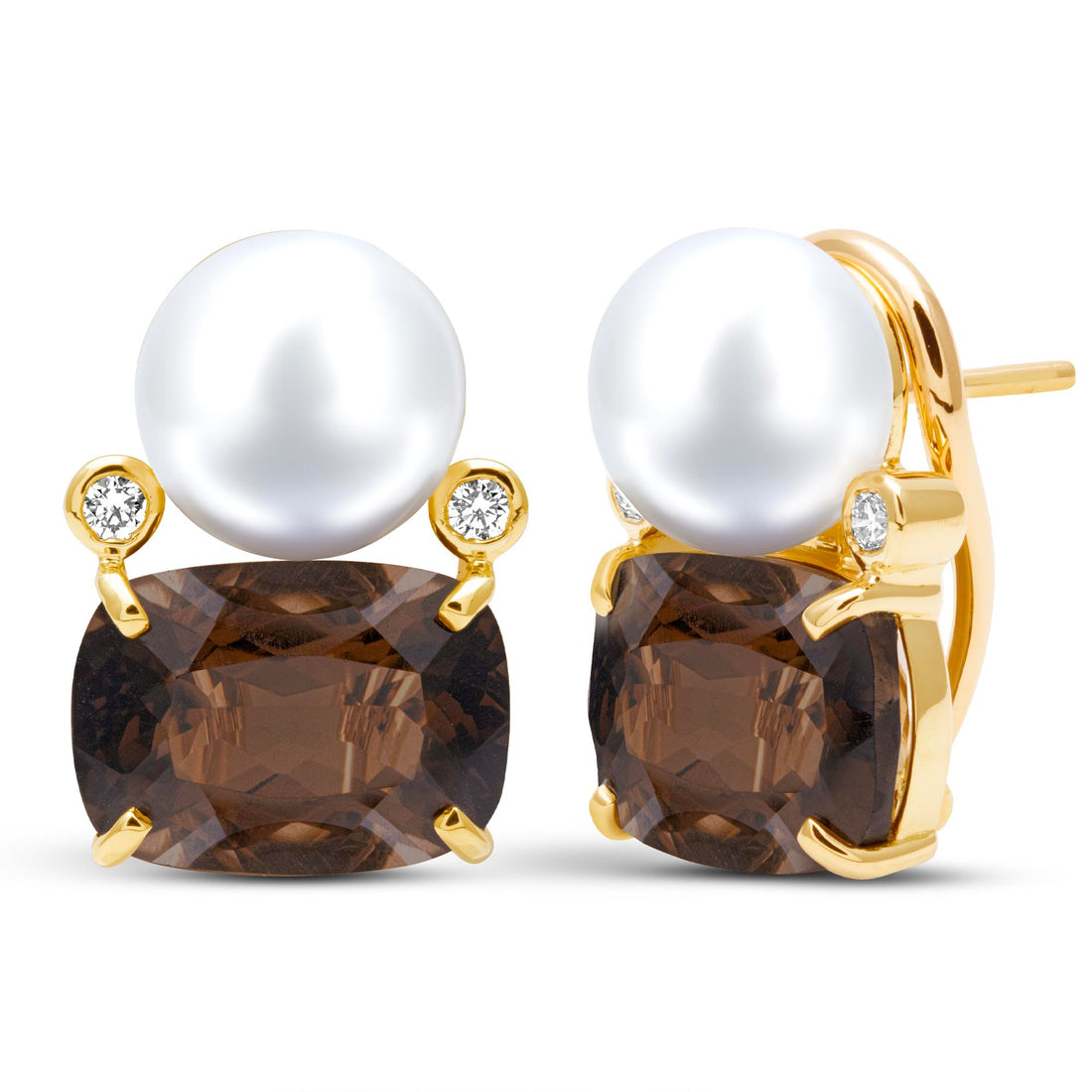 Earrings - South Sea Pearl, Smoky Quartz And Diamond
