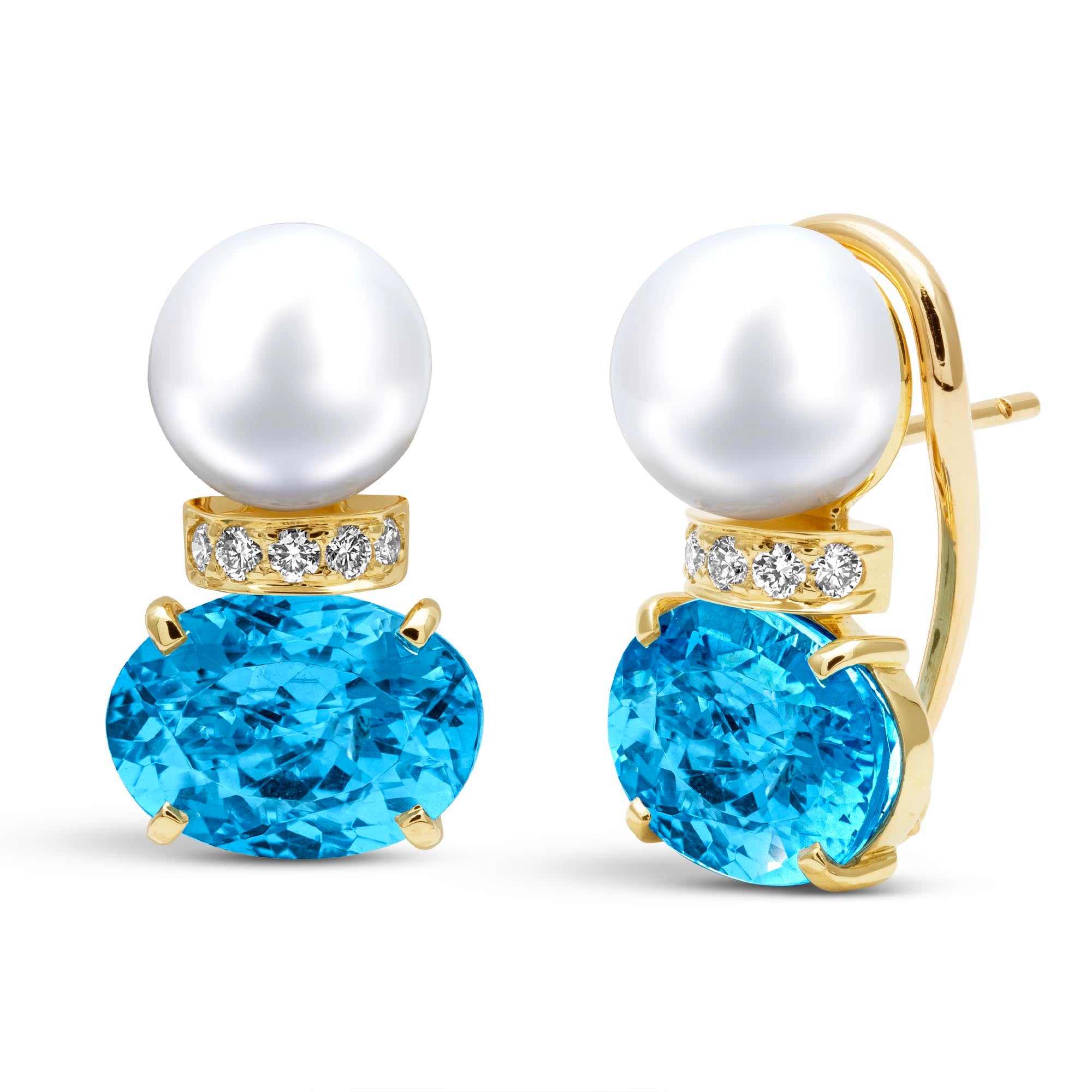 Earrings - South Sea Pearl, Blue Topaz And Diamond
