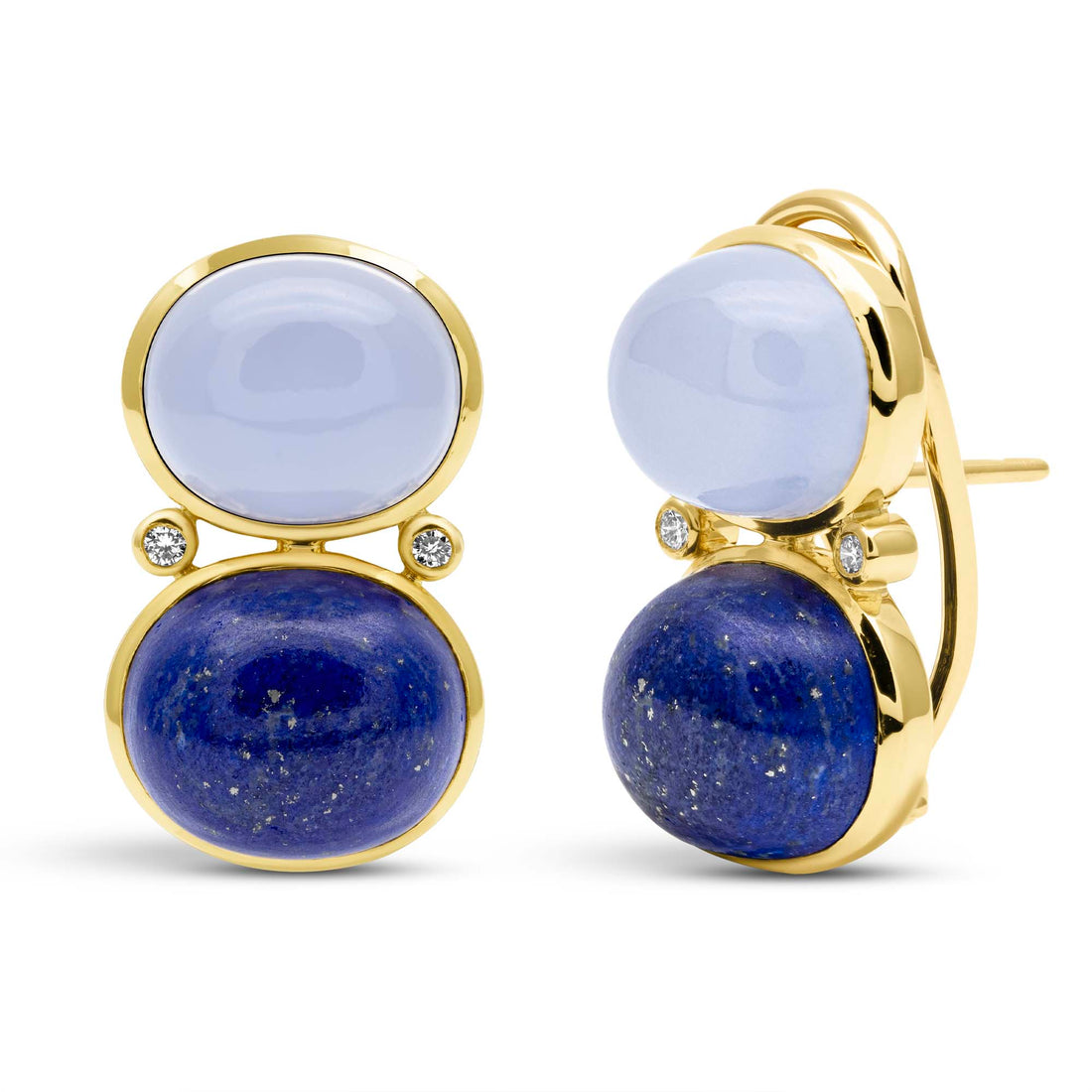 Earrings - Chalcedony, Lapis Lazuli And Diamond