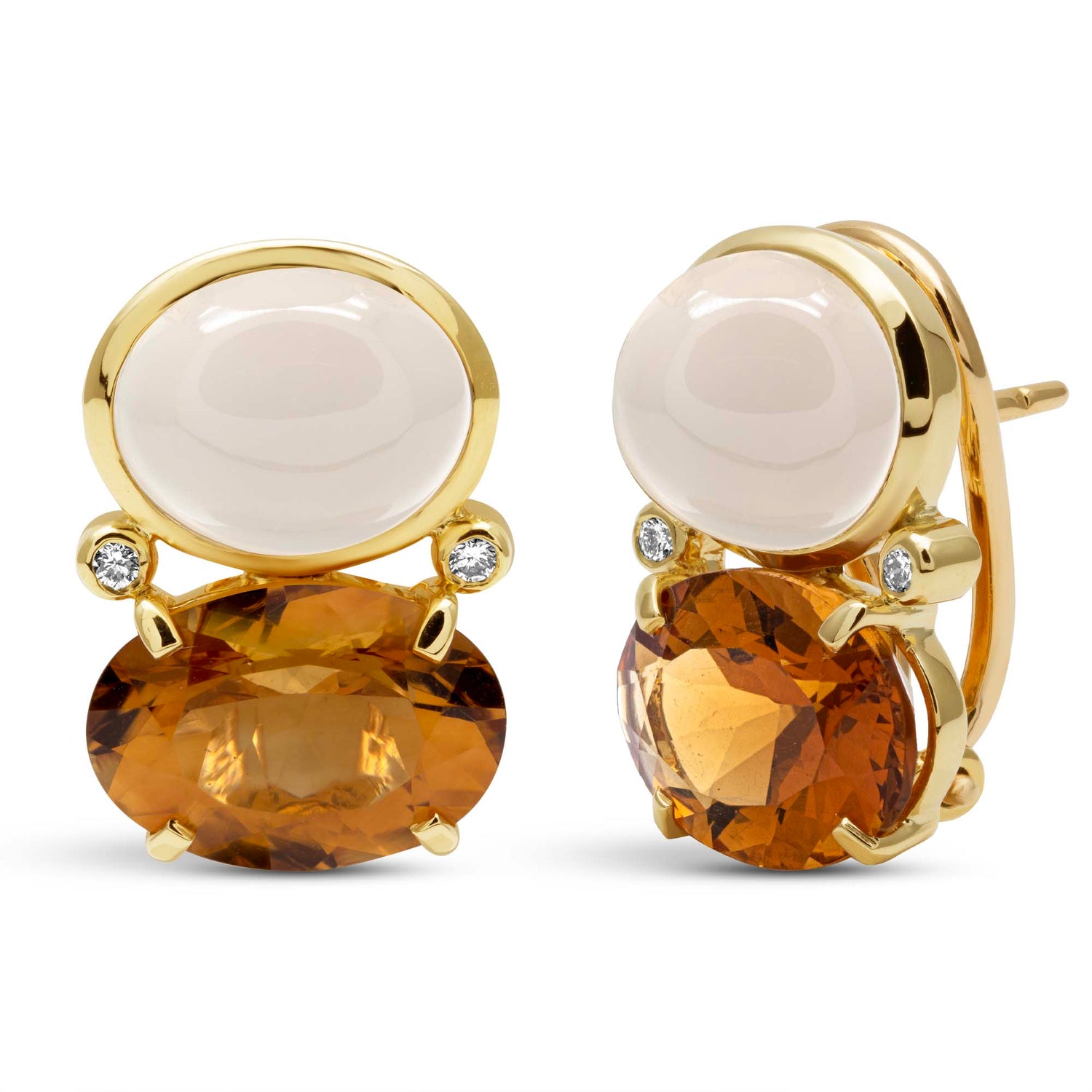 Earrings - Moonstone, Citrine And Diamond