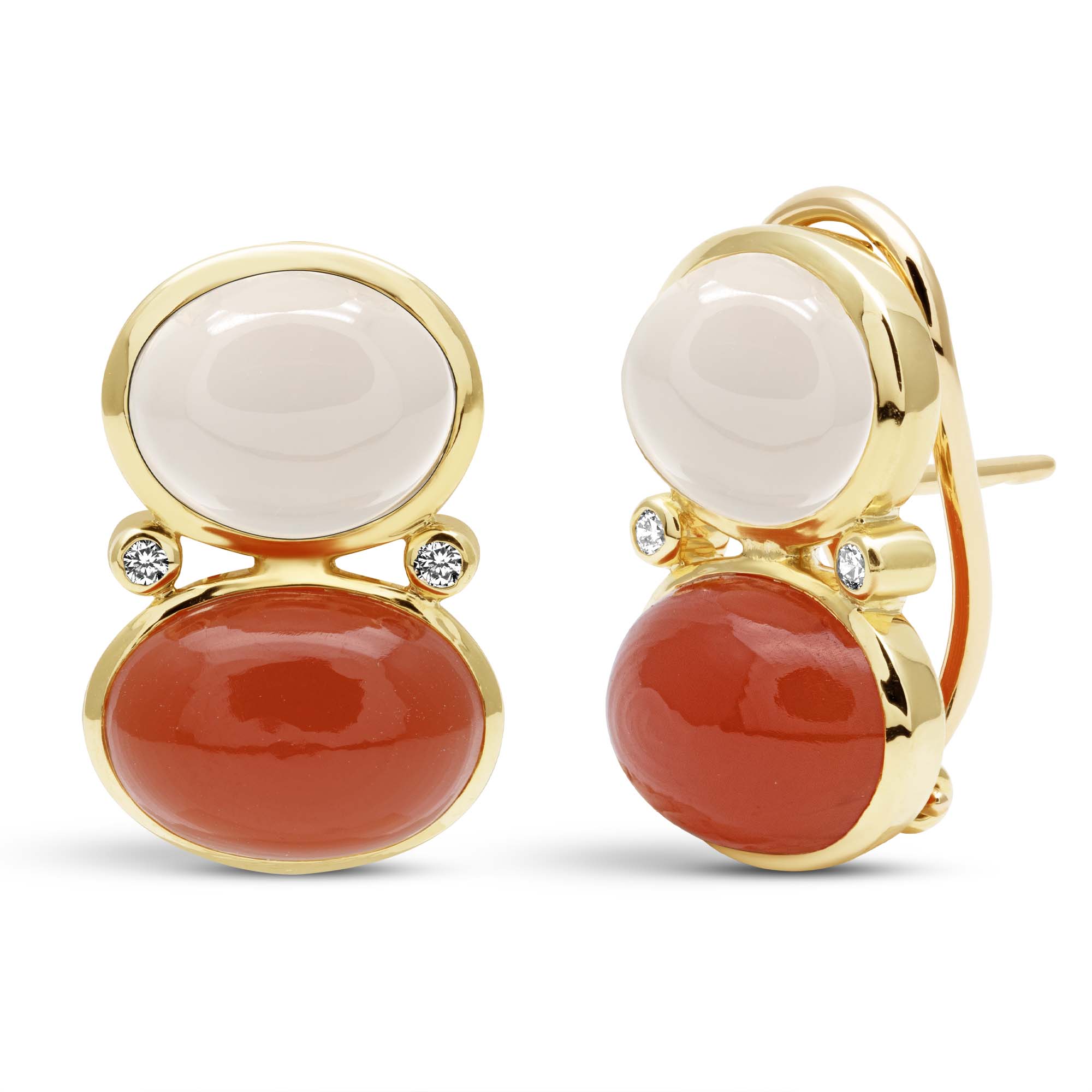 Earrings - Moonstone, Cornelian And Diamond