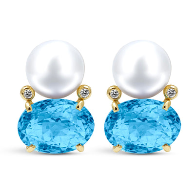 Earrings - South Sea Pearl, Blue Topaz And Diamond