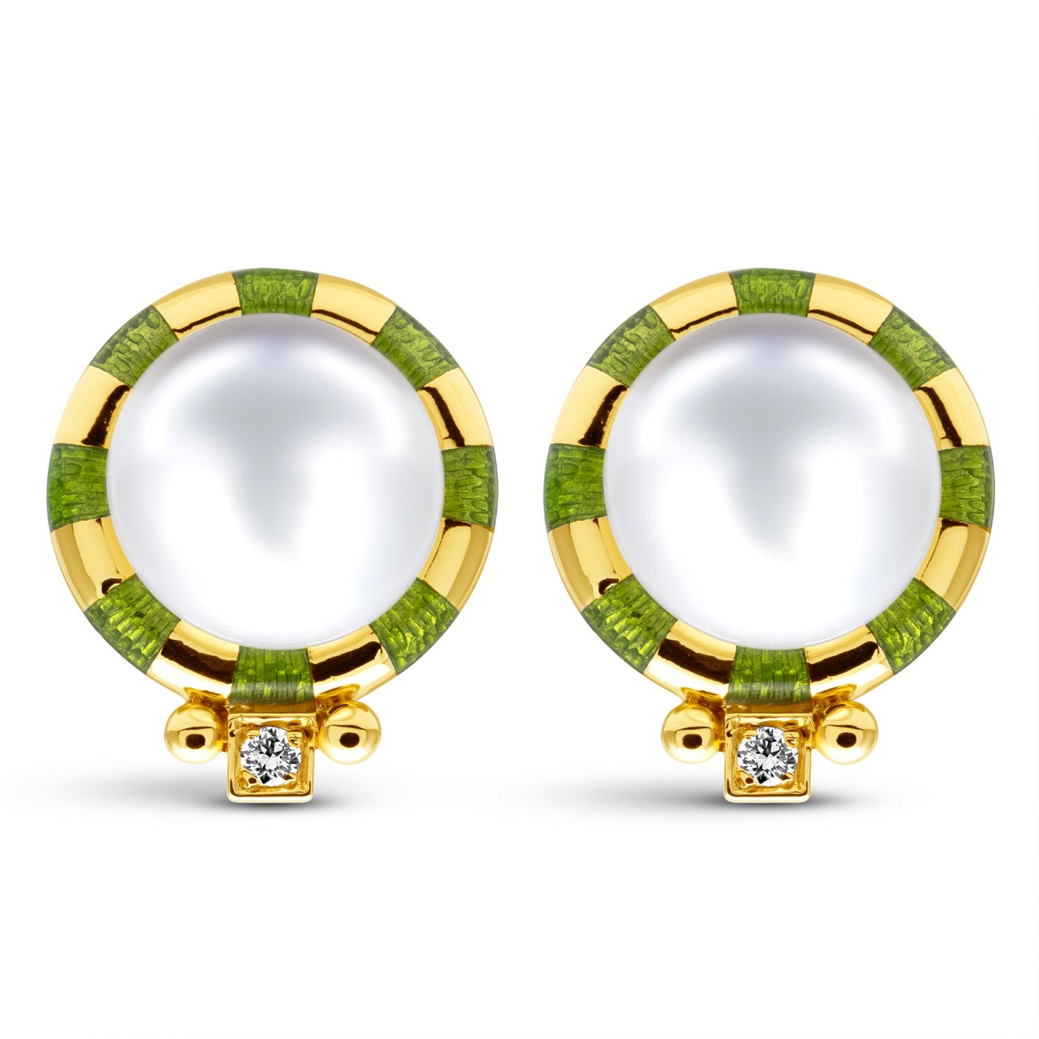 Earrings - Freshwater Pearl And Diamond (Enamel)