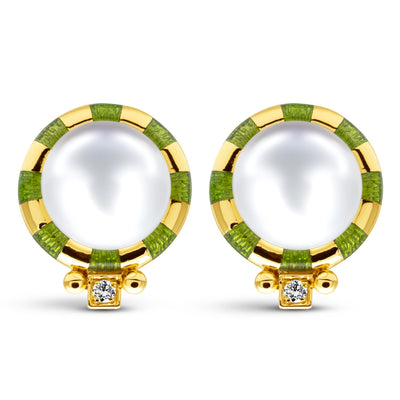 Earrings - Freshwater Pearl And Diamond (Enamel)