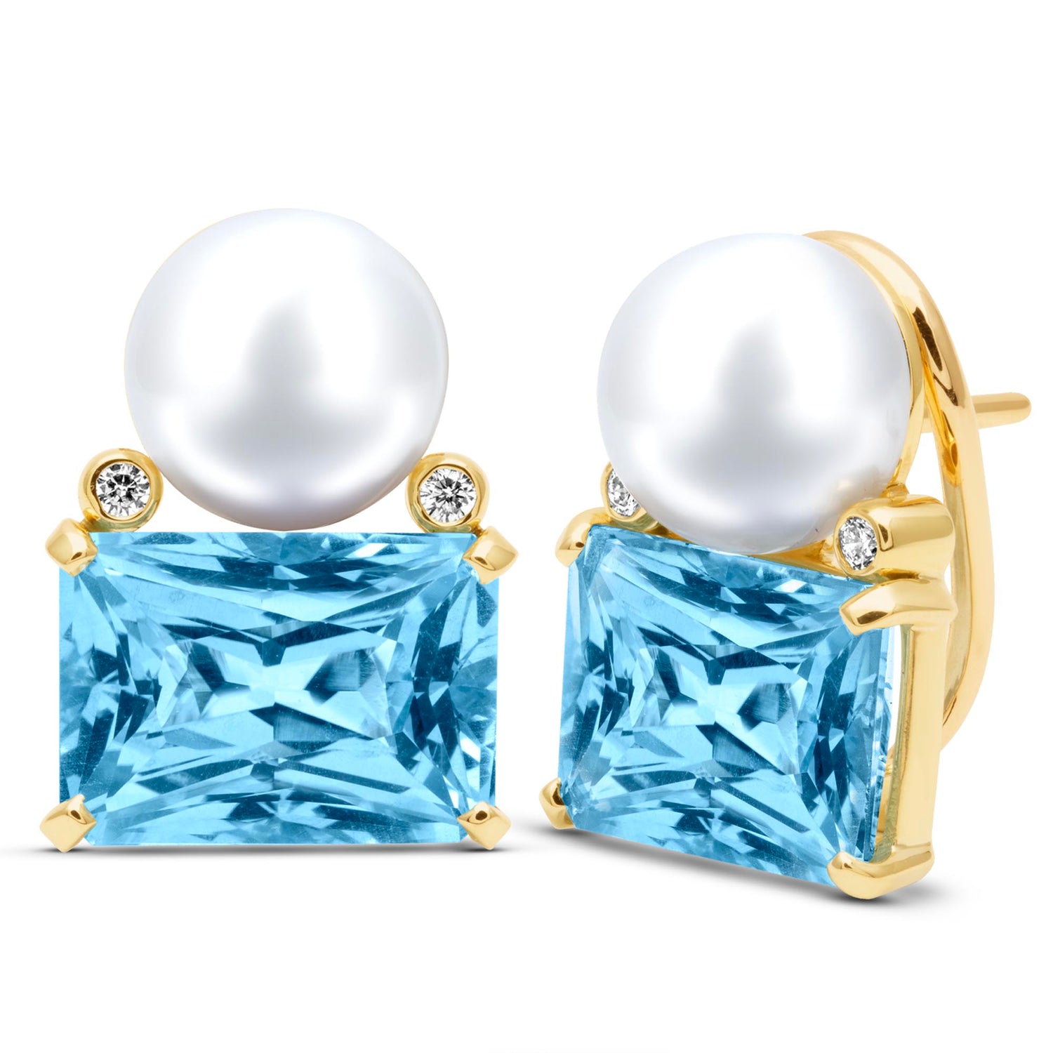 Earrings - South Sea Pearl, Blue Topaz And Diamond