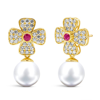 Earrings - Ruby, South Sea Pearl And Diamond (2453D)