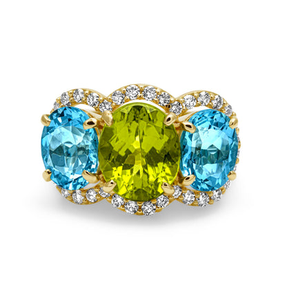 Ring - Blue Topaz, Peridot And Diamond