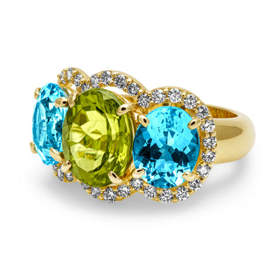 Ring - Blue Topaz, Peridot And Diamond (2456B)