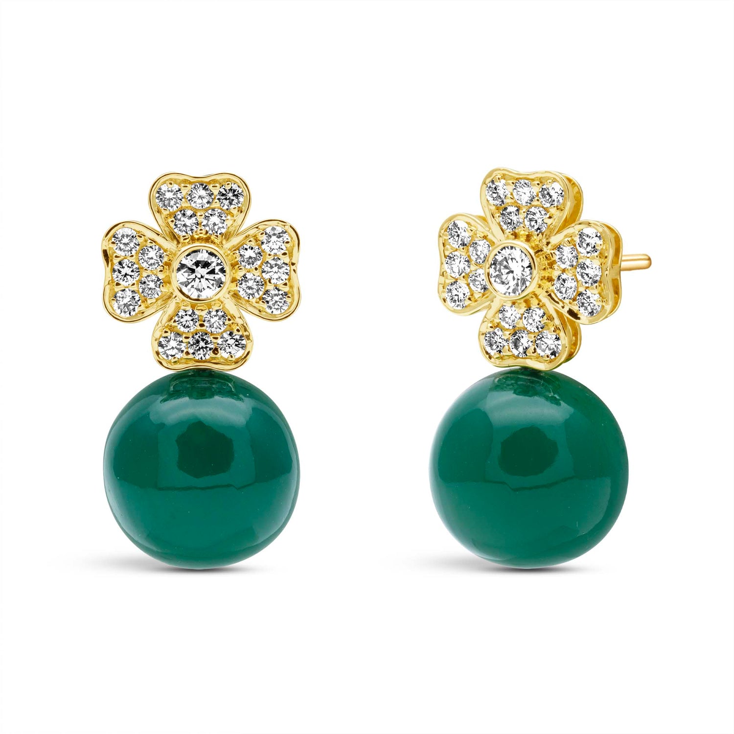 Earrings - Green Onyx And Diamond