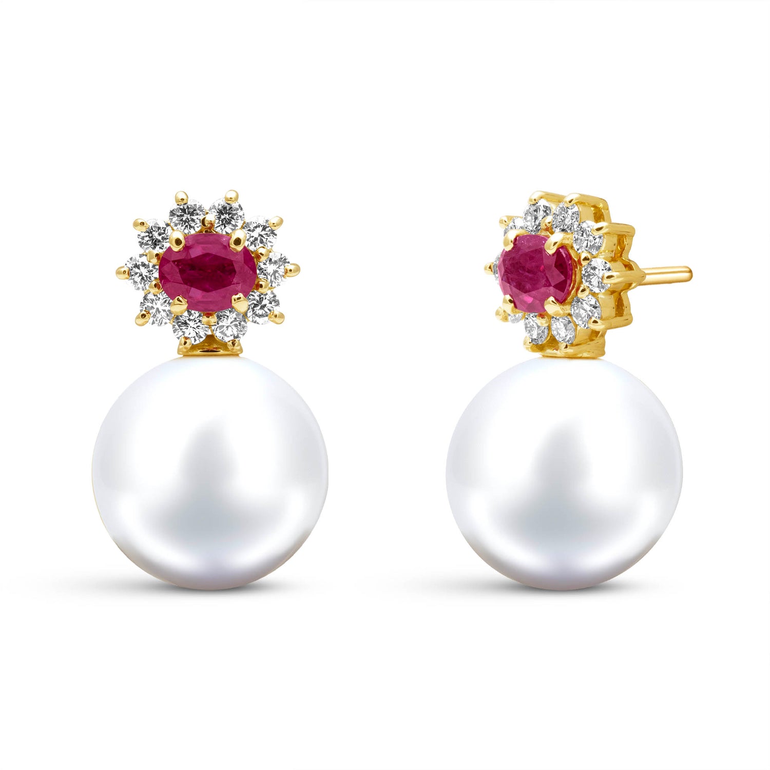 Earrings - South Sea Pearl, Ruby And Diamond
