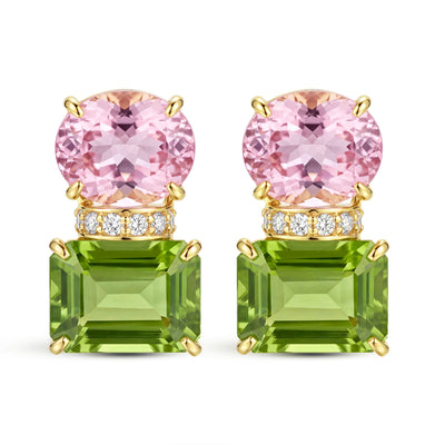 Earrings - Peridot, Kunzite And Diamond