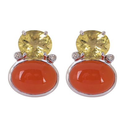 Repair - Earrings - Cornelian, Lemon Quartz And Diamond (264CS)