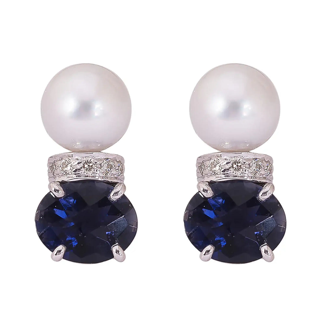 Earrings - Pearl, Iolite and Diamond | Singhvi Jewels