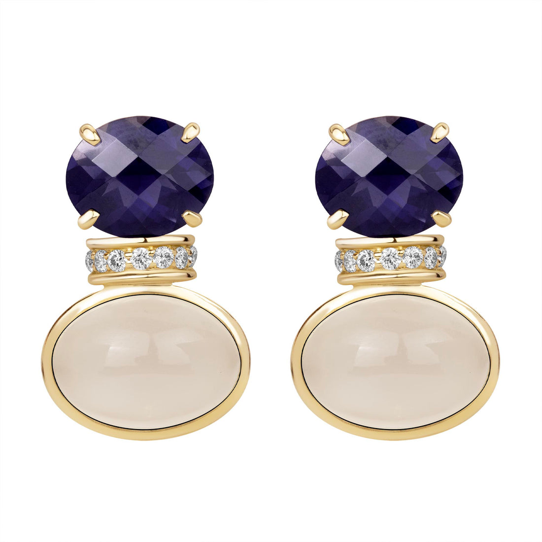 Earrings - Iolite, Moonstone and Diamond | Singhvi Jewels