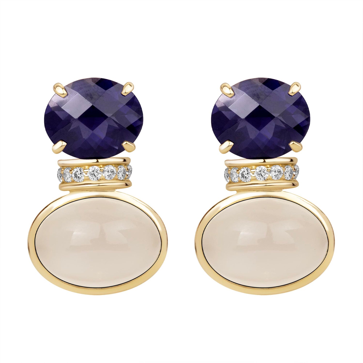Earrings - Iolite, Moonstone and Diamond | Singhvi Jewels