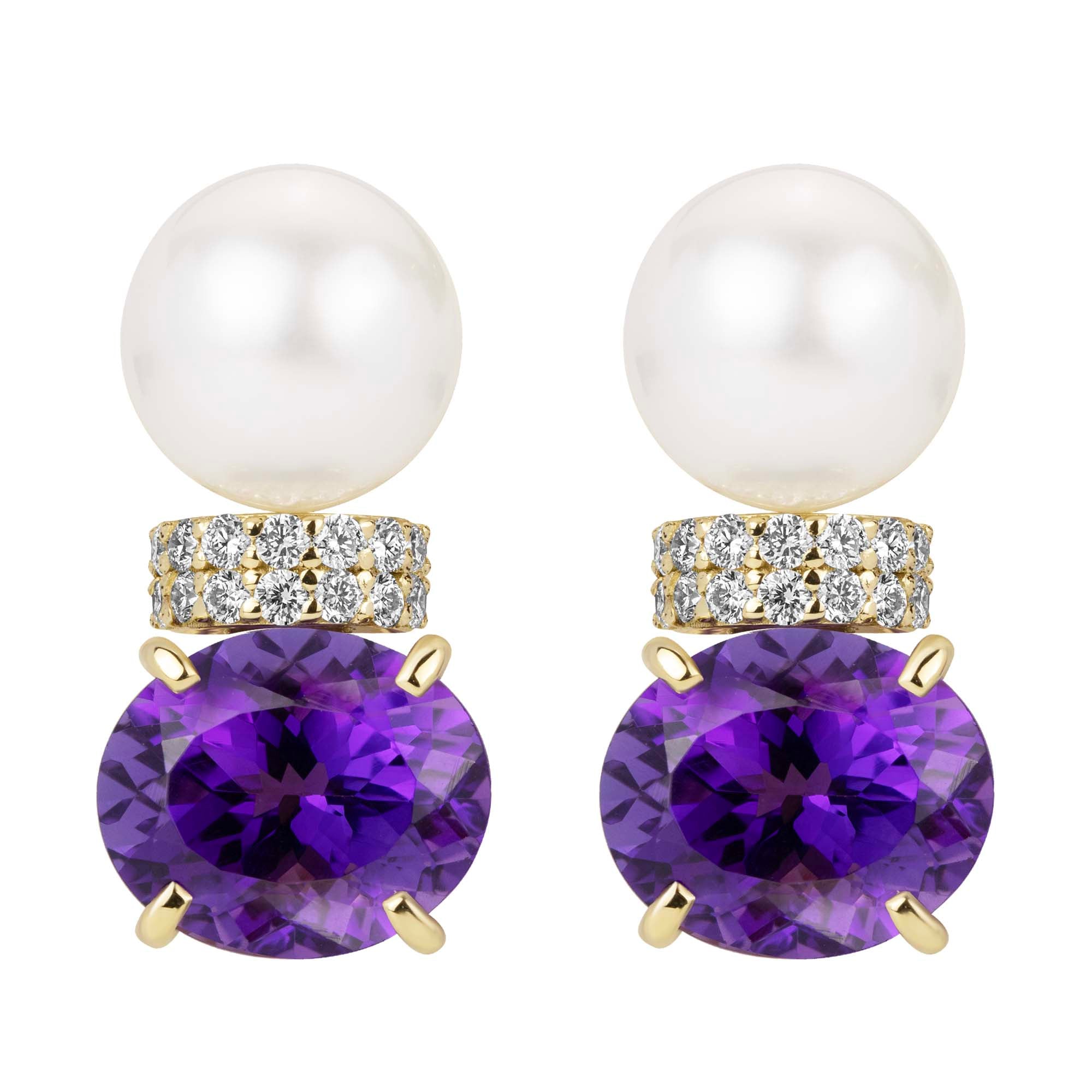 Earrings - South Sea Pearl, Amethyst and Diamond | Singhvi Jewels