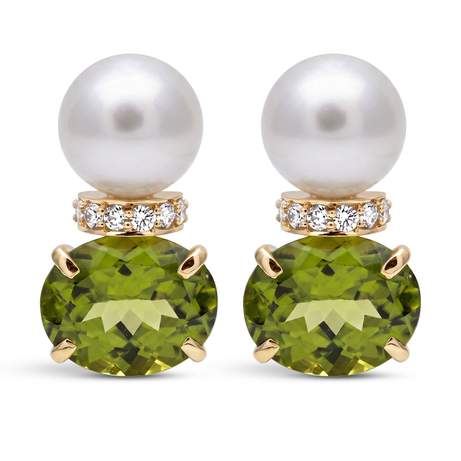 Earrings - Peridot, South Sea Pearl And Diamond | Singhvi Jewels