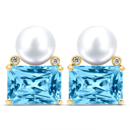 Earrings - South Sea Pearl, Blue Topaz And Diamond | Singhvi Jewels