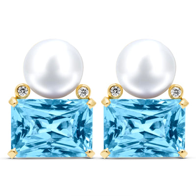 Earrings - South Sea Pearl, Blue Topaz And Diamond