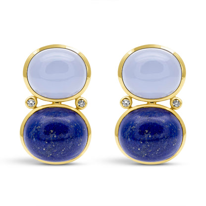 Earrings - Chalcedony, Lapis Lazuli And Diamond | Singhvi Jewels