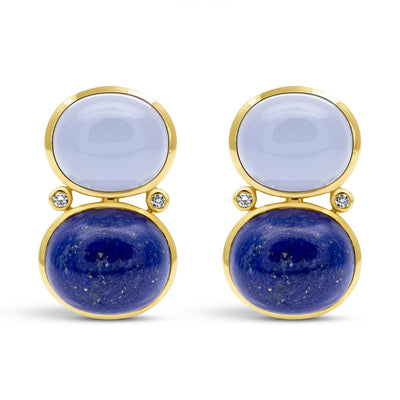 Earrings - Chalcedony, Lapis Lazuli And Diamond (2446J)