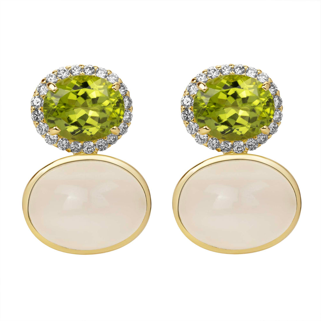 Earrings - Peridot, Moon Stone and Diamond | Singhvi Jewels