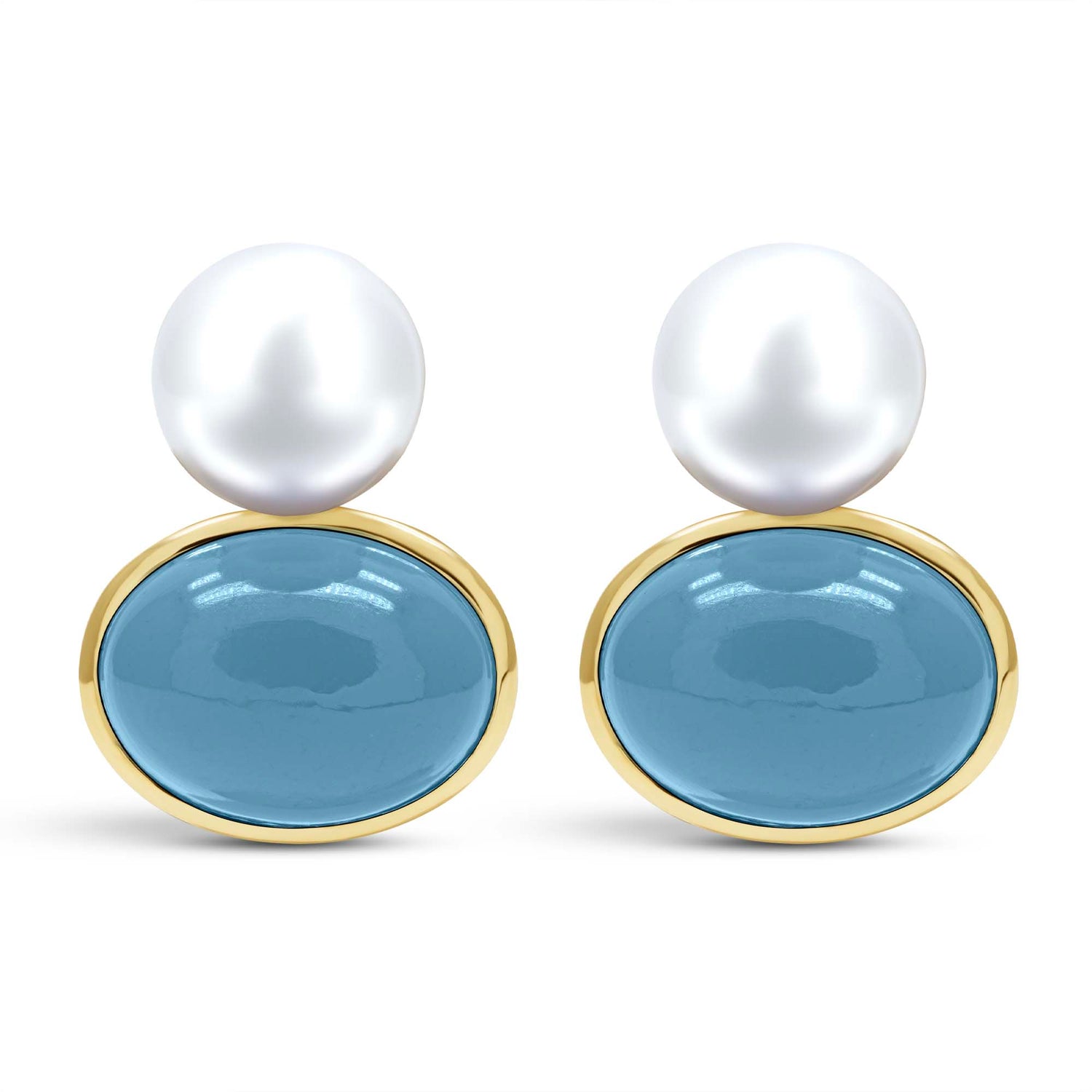 Earrings - Chalcedony And South Sea Pearl In 18K Gold | Singhvi Jewels
