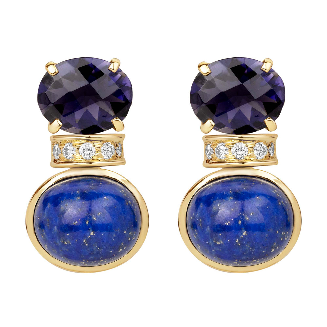 Earrings - Iolite, Diamond and Lapis Lazuli | Singhvi Jewels