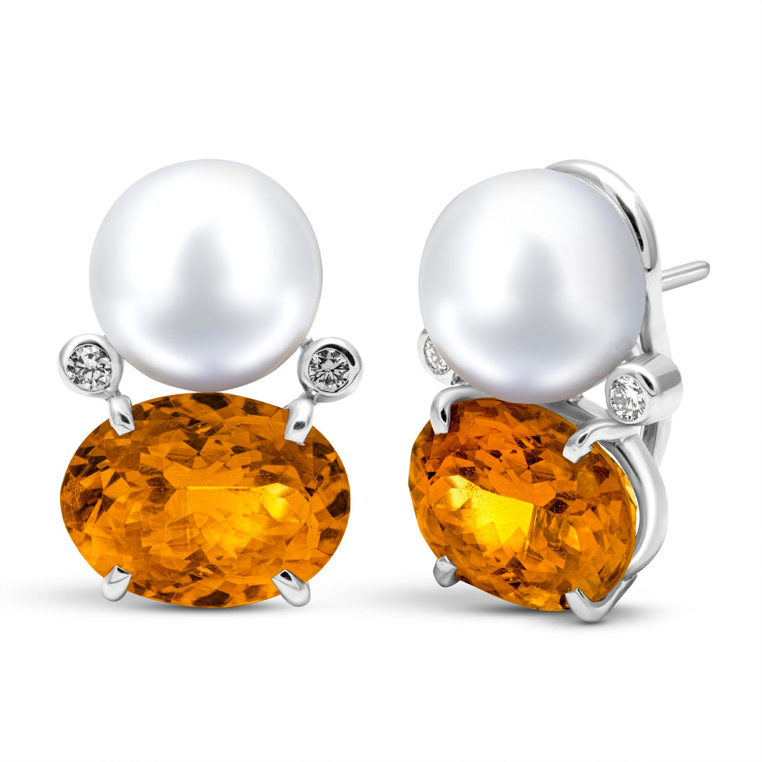 Earrings - Freshwater Pearl, Citrine And Diamond