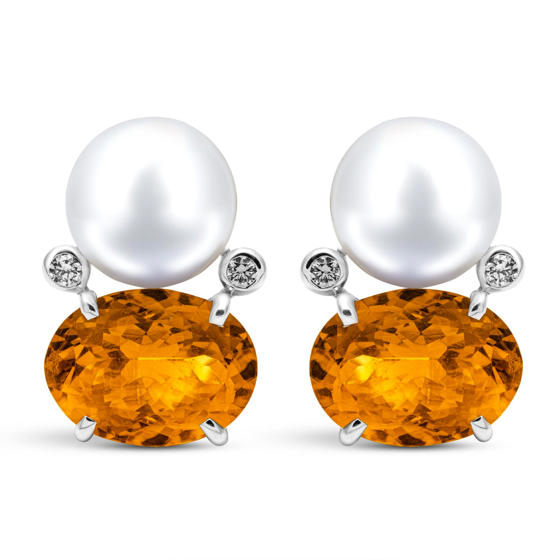 Earrings - Freshwater Pearl, Citrine And Diamond
