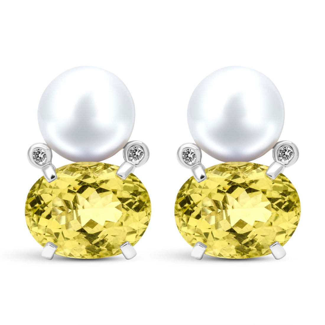 Earrings - Fresh Water Pearl, Lemon Quartz And Diamond | Singhvi Jewels