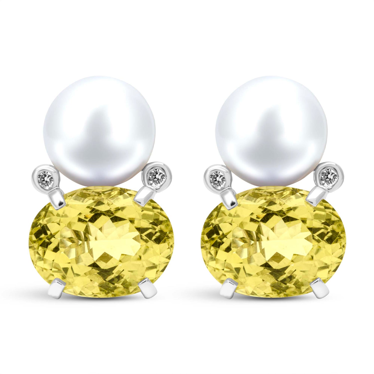 Earrings - Fresh Water Pearl, Lemon Quartz And Diamond (333BS) | Singhvi Jewels