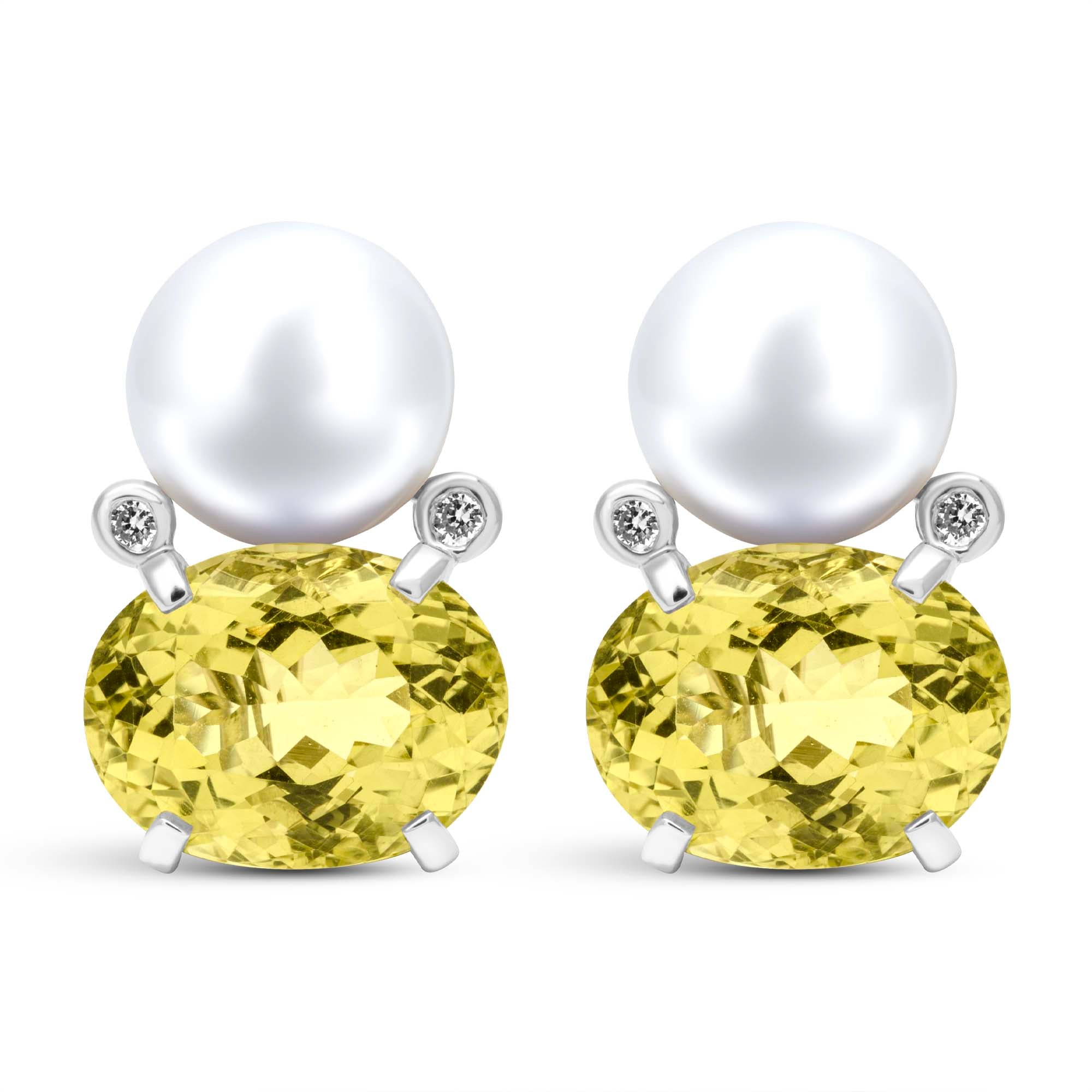 Earrings - Fresh Water Pearl, Lemon Quartz And Diamond (333BS) | Singhvi Jewels