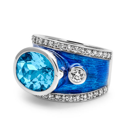 Ring - Blue Topaz And Diamond (Enamel)
