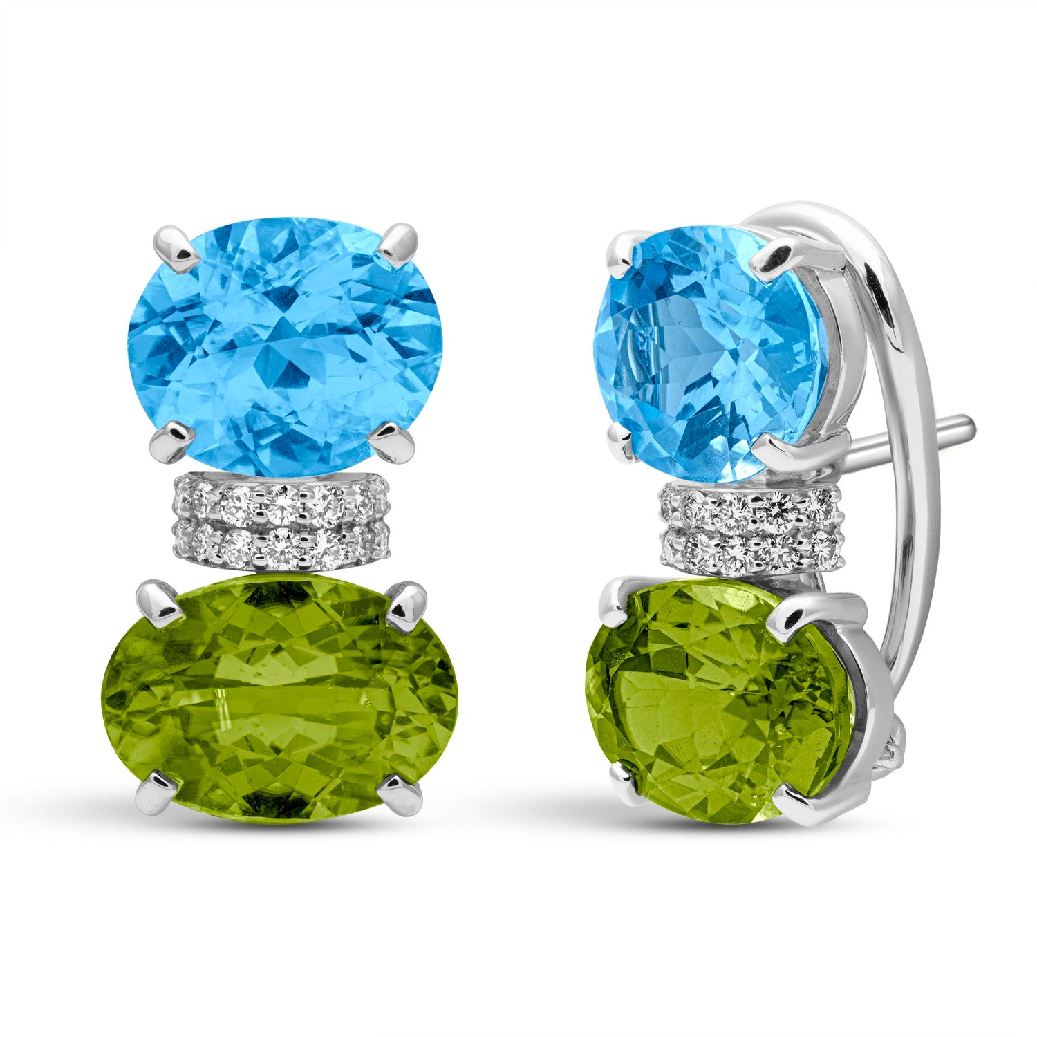 Earrings - Peridot, Blue Topaz And Diamond