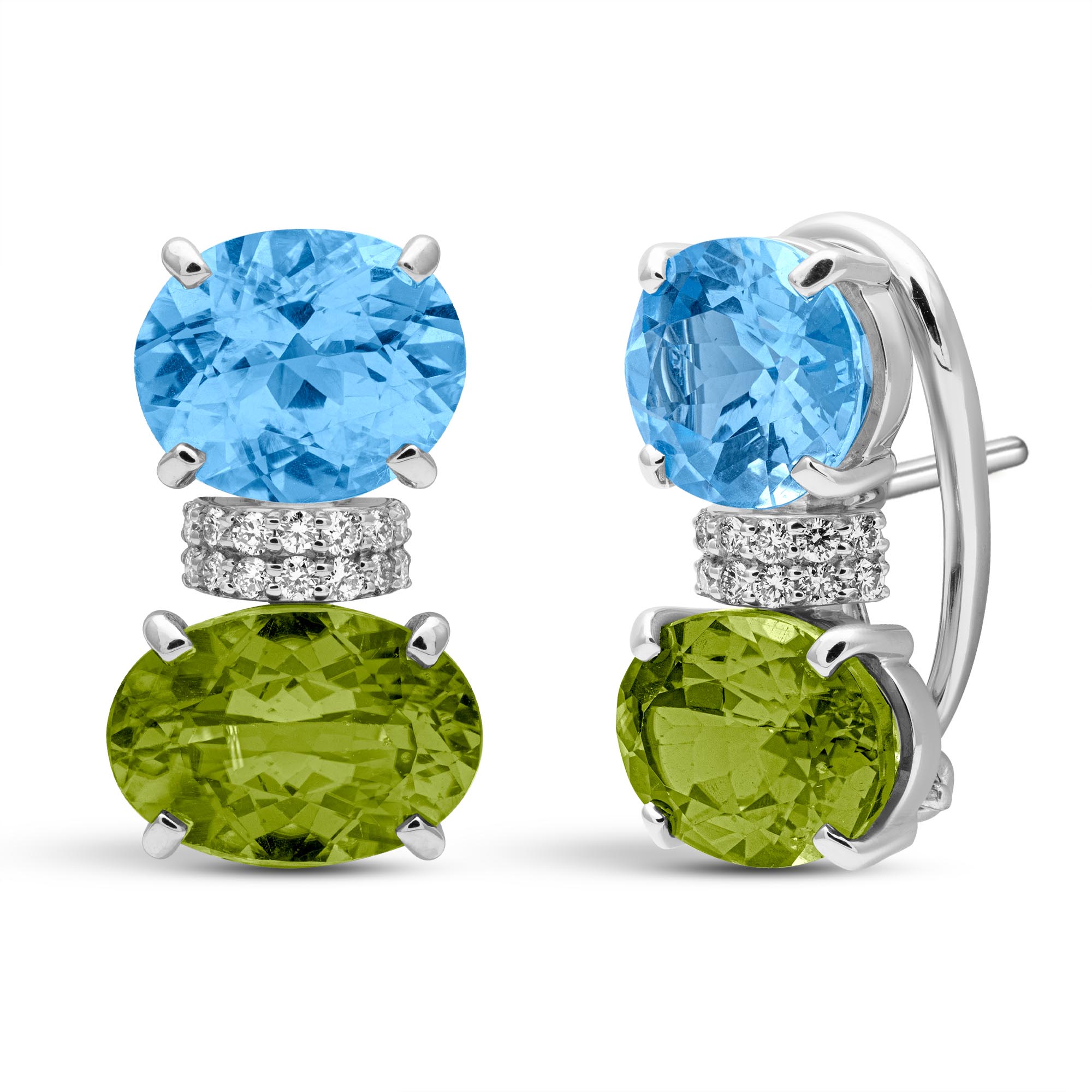 Earrings - Peridot, Blue Topaz And Diamond